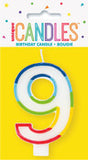 9 - Birthday Candle Numeral Candle Rainbow Border Age