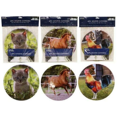 (Brown Kitchen Utensils) 4 x Metal Stove Top Covers Kitchen Cooktop Burner Colors Round Hob Cover