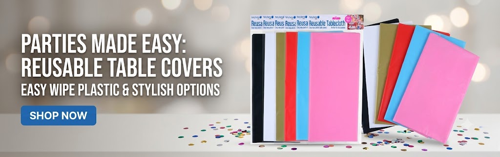 Party Table Covers Collection Featuring Disposable Tablecloths, Plastic Table Covers and Party Table Decorations