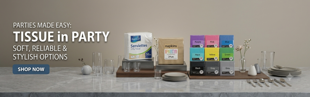 Party Tissues Collection Featuring Paper Napkins, Cocktail Napkins and Disposable Table Essentials