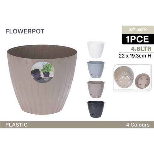 1pce Round Flowerpot 4.8L 22x19cm 4Asst