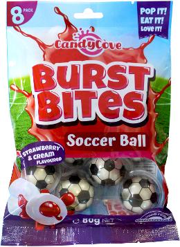 1pc CandyCove Burst Bites Gummy Ball Soccer Strawberry & Cream 8 Pack 80g