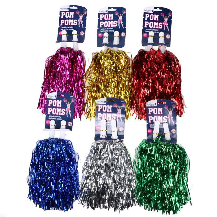 1pack Pom Poms 2pcs Pink, Blue, Gold, Green, Silver & Red