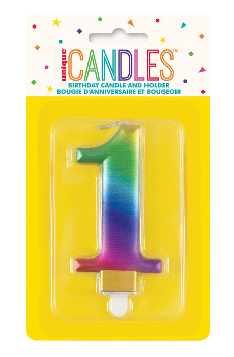 19631 - Numeral Candle 1 - Metallic Rainbow