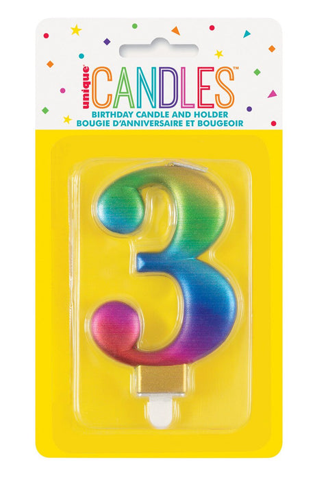 19633 - Numeral Candle 3 - Metallic Rainbow
