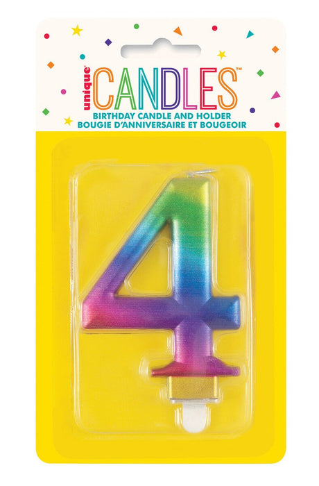 19634 - Numeral Candle 4 - Metallic Rainbow