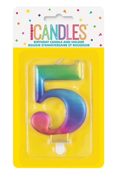 19635 - Numeral Candle 5 - Metallic Rainbow