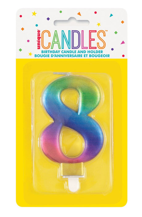 19638 - Numeral Candle 8 - Metallic Rainbow