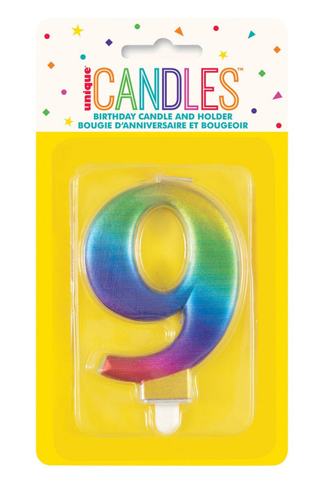 19639 - Numeral Candle 9 - Metallic Rainbow