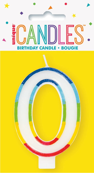 0 - Birthday Candle Numeral Candle Rainbow Border Age