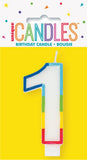 1 - Birthday Candle Numeral Candle Rainbow Border Age