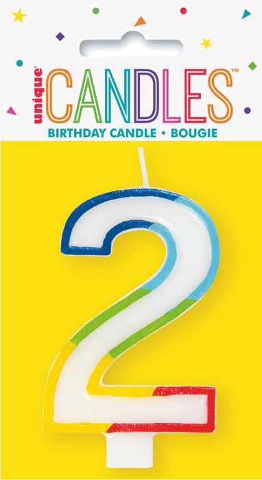 2 - Birthday Candle Numeral Candle Rainbow Border Age