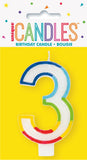 3- Birthday Candle Numeral Candle Rainbow Border Age