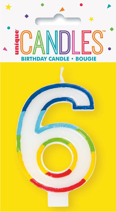 6 - Birthday Candle Numeral Candle Rainbow Border Age