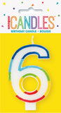6 - Birthday Candle Numeral Candle Rainbow Border Age
