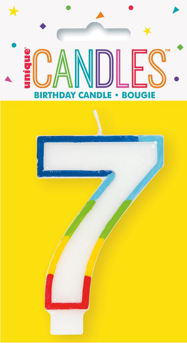 7 - Birthday Candle Numeral Candle Rainbow Border Age