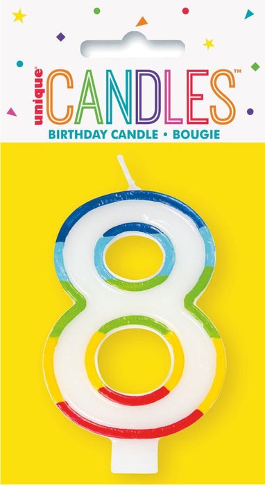 8 - Birthday Candle Numeral Candle Rainbow Border Age