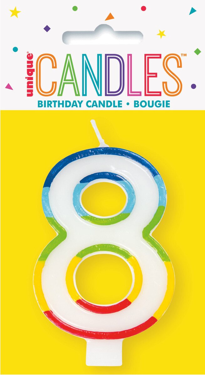 8 - Birthday Candle Numeral Candle Rainbow Border Age
