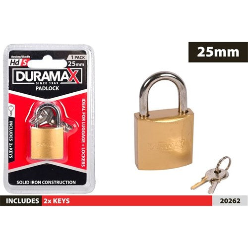 1pce Padlock-25mm-Brass Plated