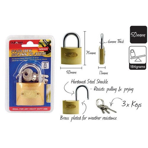 1pce Padlock-50mm-Brass Plated