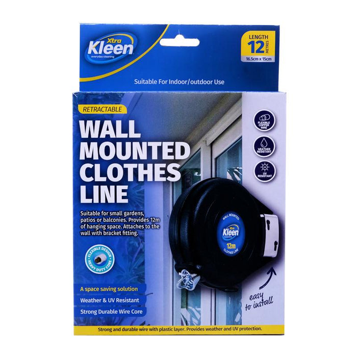 Wall Mount Retractable Clothes Line - 12m