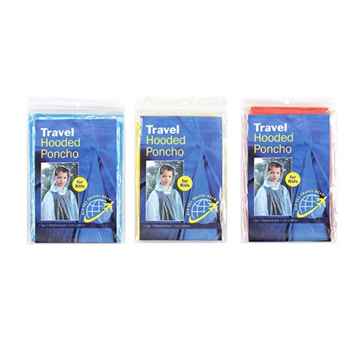 1pc Poncho Hooded Children 1pk 114x180cm 3 Colors Assorted