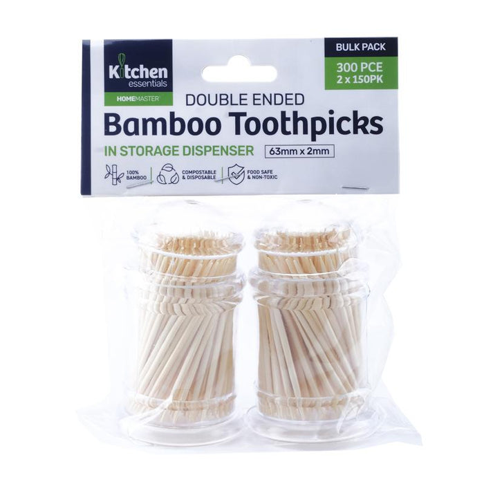Bamboo Toothpicks in Premium Case 300 Pack (2 x 150pcs) 6.3cm