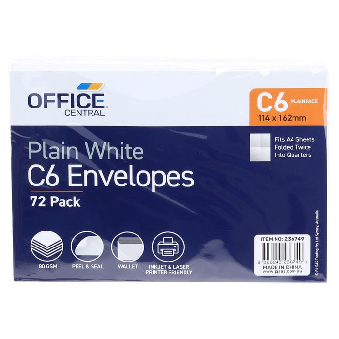 Envelope C6 114 x 162mm 72pk