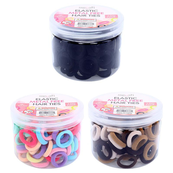 1 Pack Hair Elastic Ties Small Ø2.5cm (Metal Free Fabric) 100pk/Tub - 3 Colour Packs: Black, Neutrals, Coloured