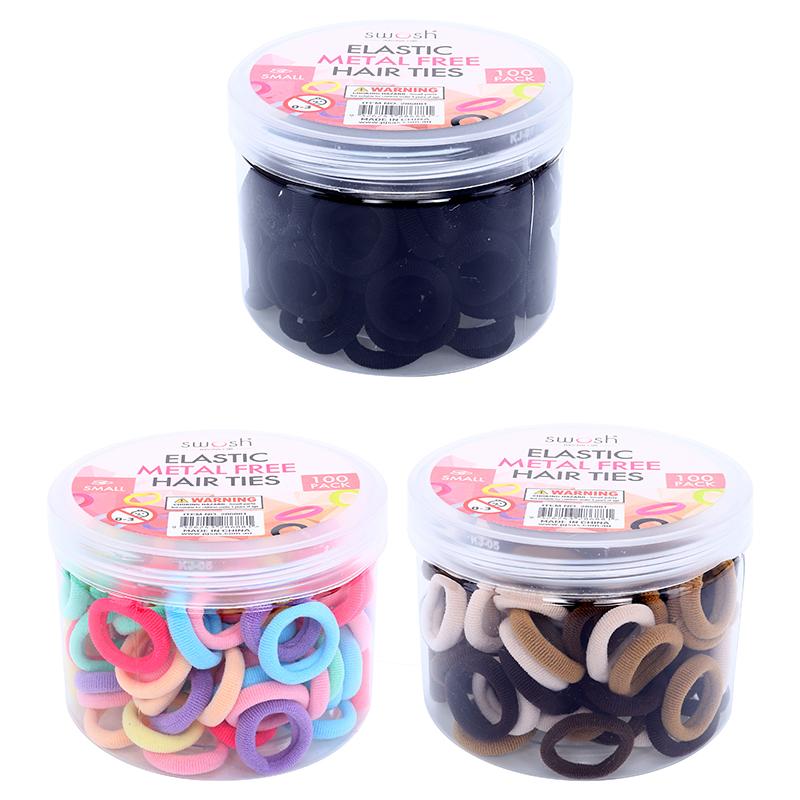 1 Pack Hair Elastic Ties Small Ø2.5cm (Metal Free Fabric) 100pk/Tub - 3 Colour Packs: Black, Neutrals, Coloured