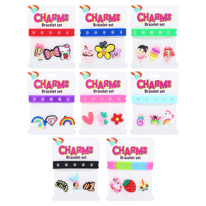 1 pack Charm Bracelet Set 4pc Includes: 22.5cm x 1.5cm Bracelet & 4 Charms Assorted Designs