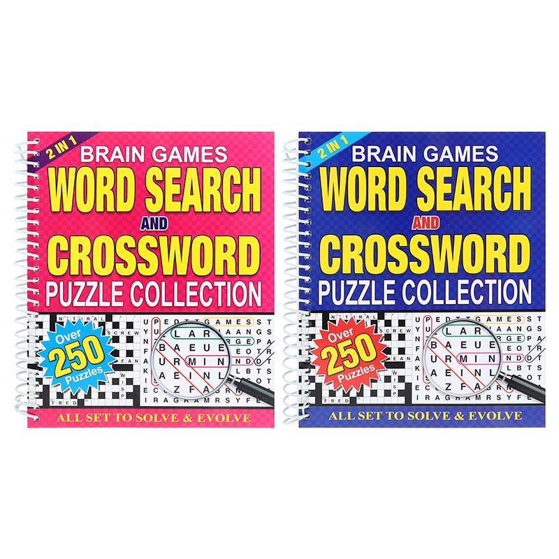 1pc Book Puzzle 2-In-1 Wordsearch & Crossword Spiral 2 Assorted Designs 192 Page, Over 250 Puzzles