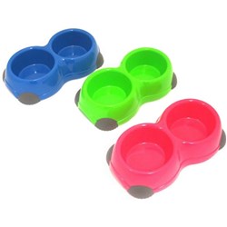 1pc Pet Bowl Double w Antiskid Feet 3 Asstd Cols 25x14x6cm