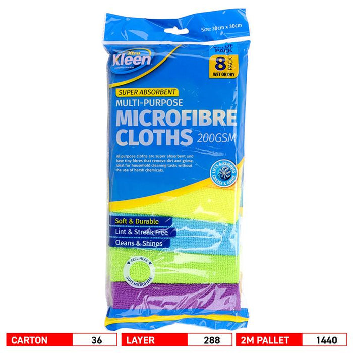Microfibre Cloths Multi Colour 30cm x 30cm 8pk