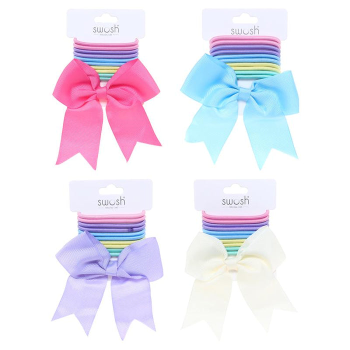 Hair Ties 11pcs Includes 1 Bow Tie & 10 Hair Ties Pastel Colours