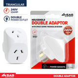 Adaptor Double (Triangular) White 240V 10A Max Load 2400W