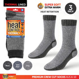 Socks Mens Heat Control Thermal Crew Cut 3pk Black, Grey & Navy