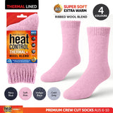 1pack Socks Adults Heat Control Premium Thermal Ribbed Cuff Wool Blend Crew Cut 4 Assorted