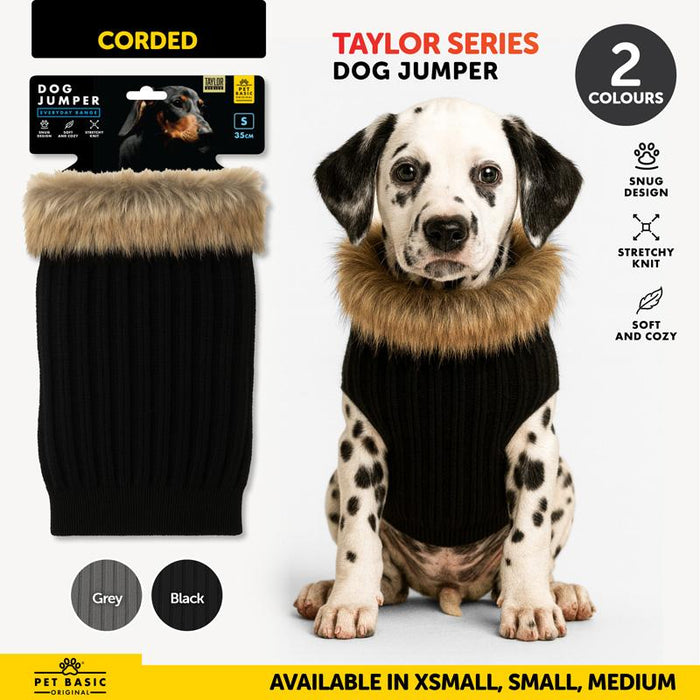 Dog Jumper Corded Design Taylor Series Grey/Black 25cm, 35cm & 45cm