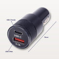 Charger Dual Port Car Adaptor USB-A & USB-C With Light Up Function Black