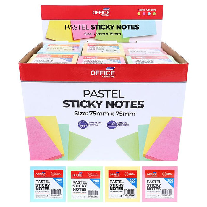 1 Pack Sticky Notes Pastel 75mm x 75mm Mega Pack - 200pk
