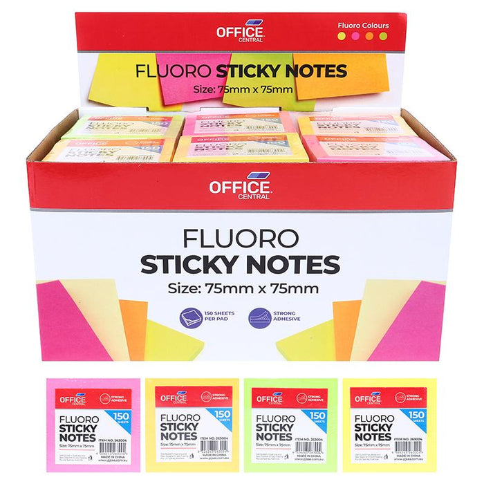 1 Pack Sticky Notes Fluoro 75mm x 75mm Mega Pack - 150pcs