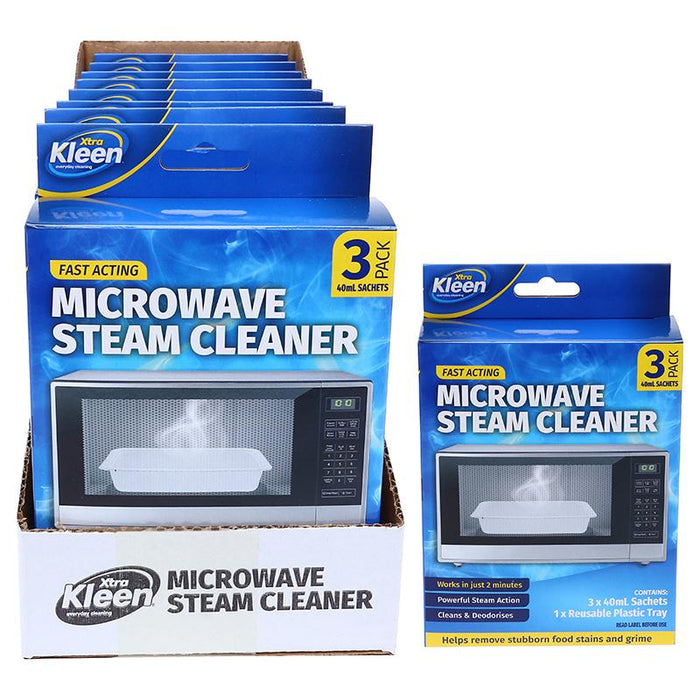 Microwave Steam Cleaner with Tray 3pk - Includes: 3 x 40mL Liquid Sachets