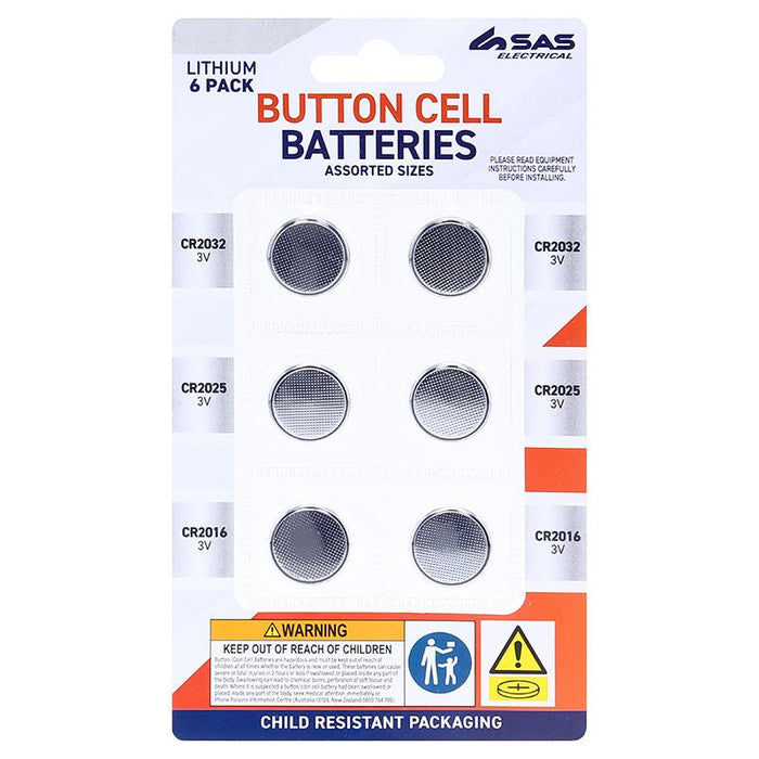 Battery Button Cell Lithium CR2032, CR2025 & CR2016 3V 6pcs