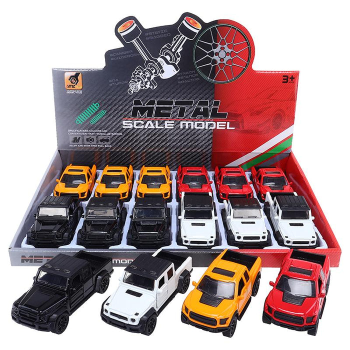 1pc Diecast Pull Back Ute- 4 Assorted Colours, Black, White, Yellow, Red