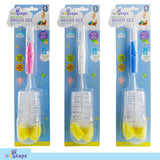 1pc Baby Bottle & Teat Brush 2 in1 26cm x 5.5cm Pink, Blue & White
