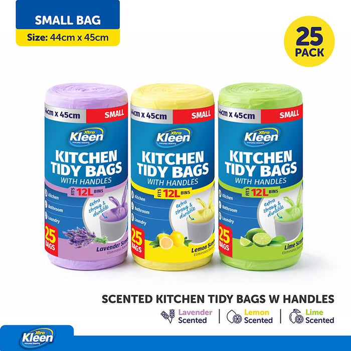 1pack Garbage Bag Assorted Scents Kitchen Tidy with Handle 12L - 25pcs - 44cm x 45cm - Lavender, Lemon, Lime