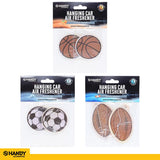 1pack Air Fresheners Hanging Sport Designs 2pK, 3 Assorted Designs/ Scents (Football- Ocean Breeze, Soccer Ball- Black Ice & Basketball- Citrus Crush)
