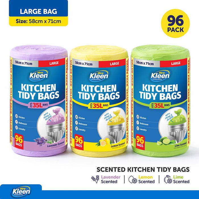1pc Garbage Bags Assorted Scents Kitchen Tidy 35L - 96pk - 58cm x 71cm - Lavender, Lemon, Lime