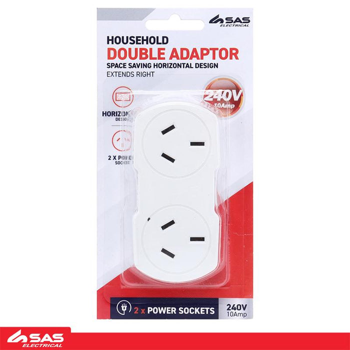 Adaptor Double (Horizontal Right Hand) White 240V 10A Max Load 2400W